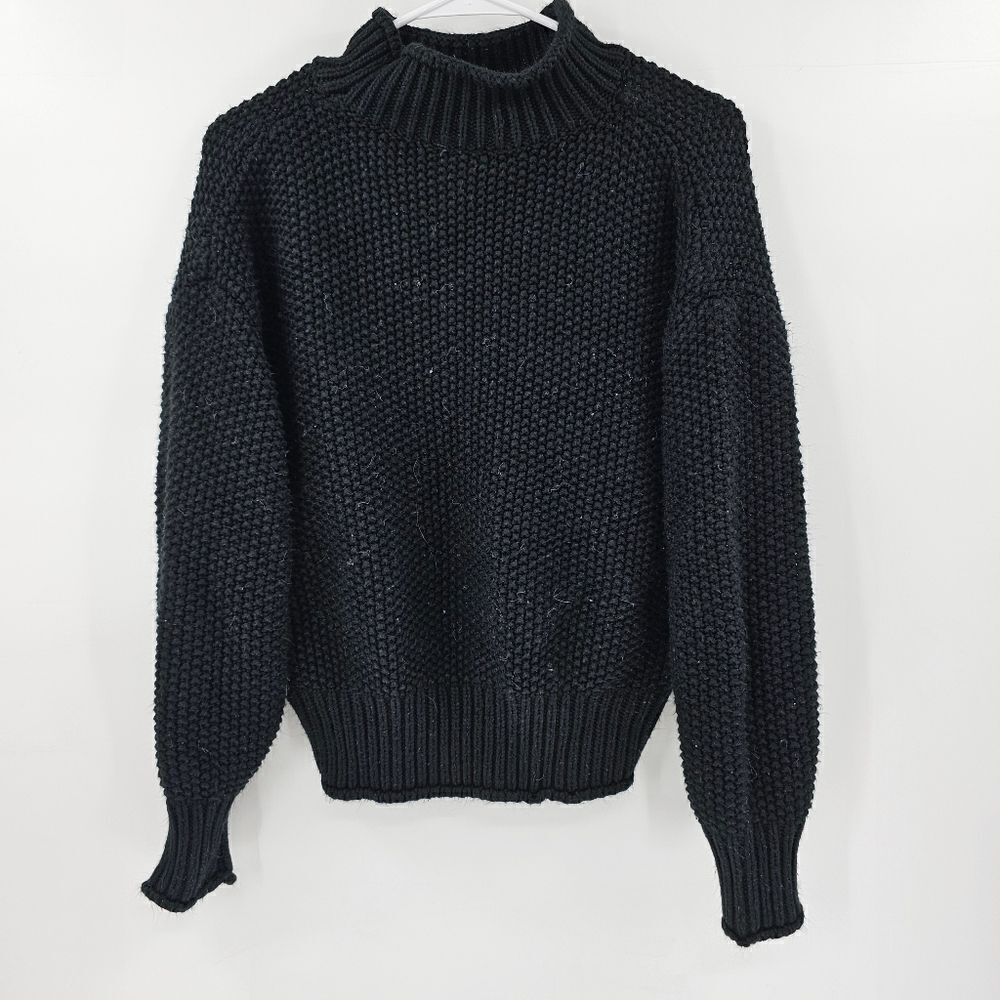 Black knit sweater small faux turtleneck holiday photoshoot fall winter